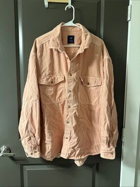 GAP Men's Peach/Pink Button-Up Utility Shirt
